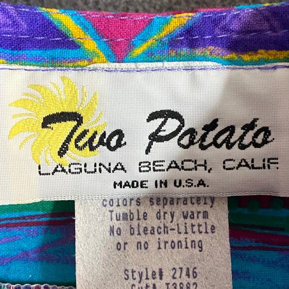 Vtg 80s 90s Two Potato Laguna Beach Artsy Midi Tiered Muumuu Dress XS Cotton NOS - Picture 14 of 16